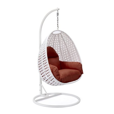 LEISUREMOD White Wicker Hanging Egg Swing Chair with Dark Green Cushions ESCW-40DG